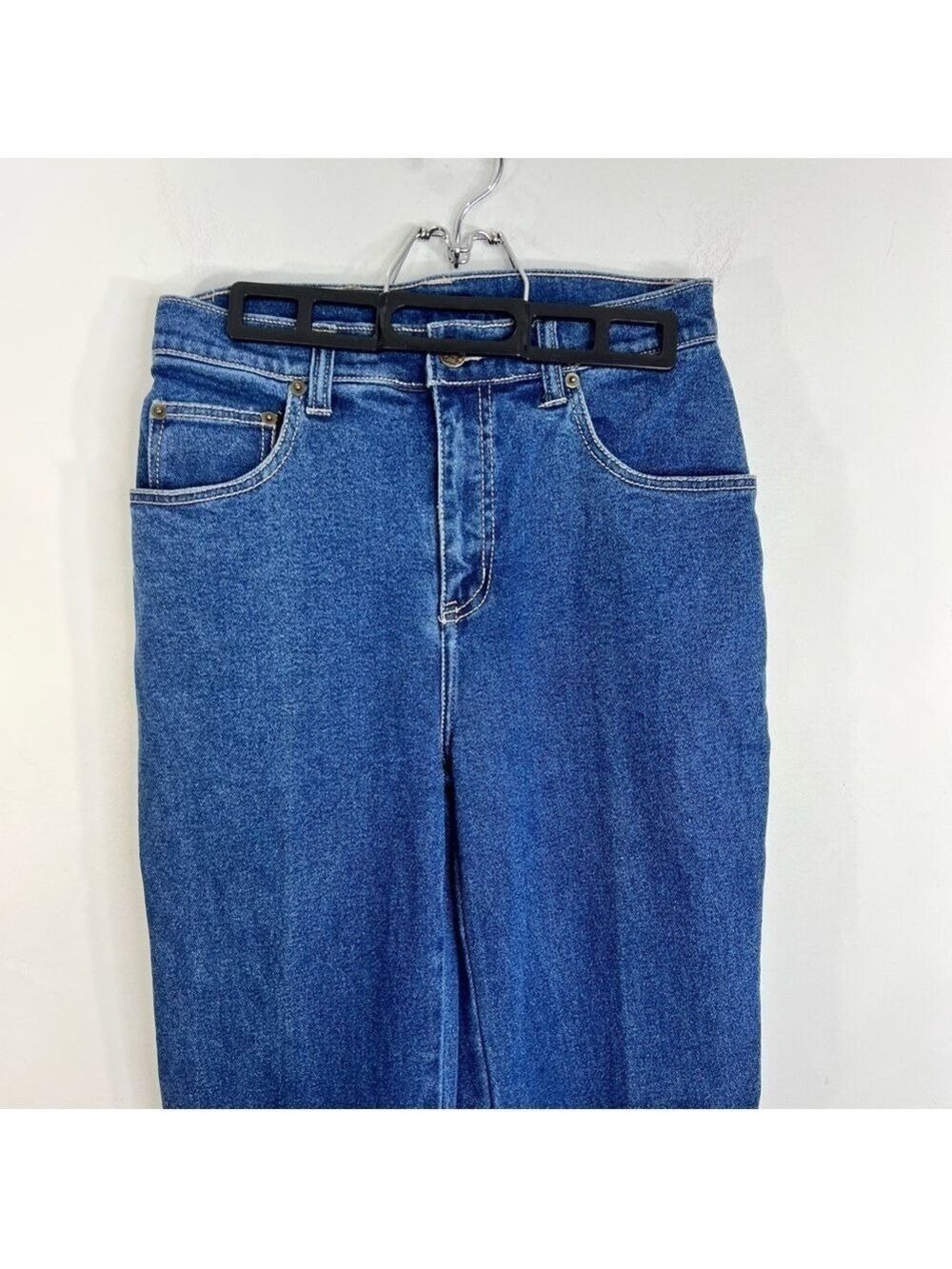 Vintage 90s Y2K minimalist high rise straight leg dark blue full length jeans 29 - Picture 6 of 14